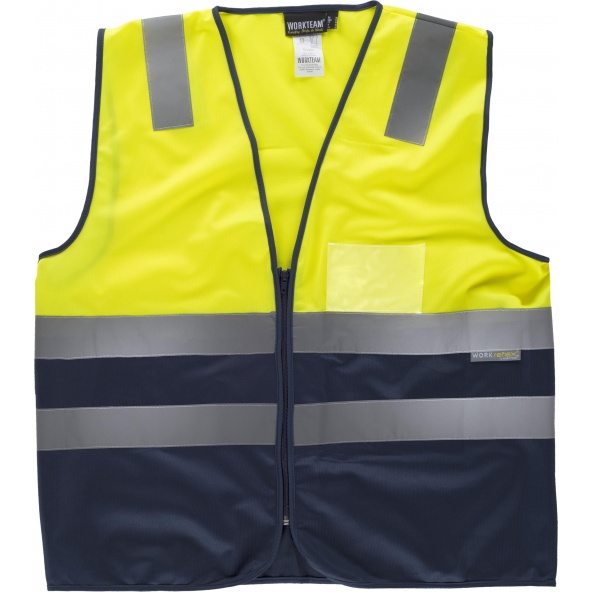 Comprar Chaleco con bolsillo transparente C3615 Amarillo AV+Marino workteam delante