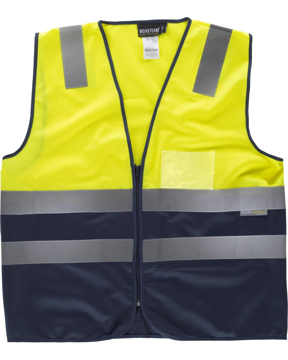 Comprar Chaleco con bolsillo transparente C3615 Amarillo AV+Marino workteam delante