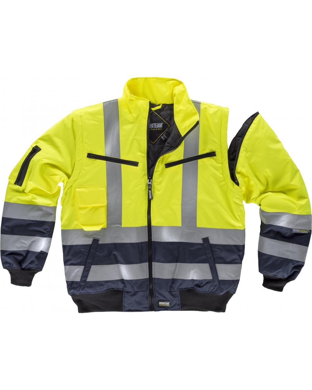 Comprar Cazadora piloto impermeable y desmontable C3730 (hasta 4XL) Amarillo AV+Marino workteam delante