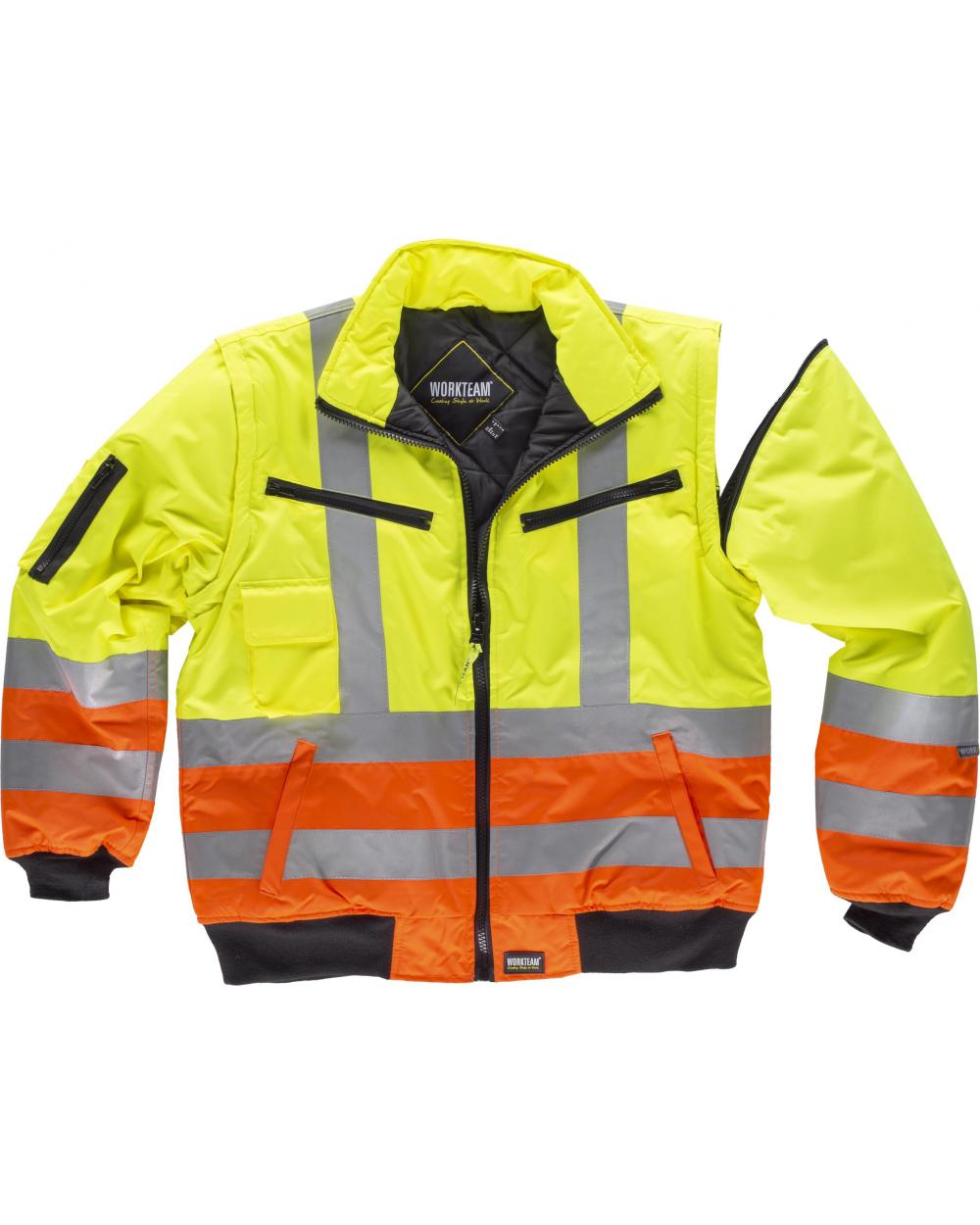 Comprar Cazadora piloto impermeable y desmontable C3736 Amarillo AV+Naranja AV workteam delante