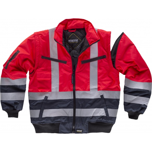 Comprar Cazadora piloto impermeable y desmontable C3737 Rojo AV+Marino workteam delante