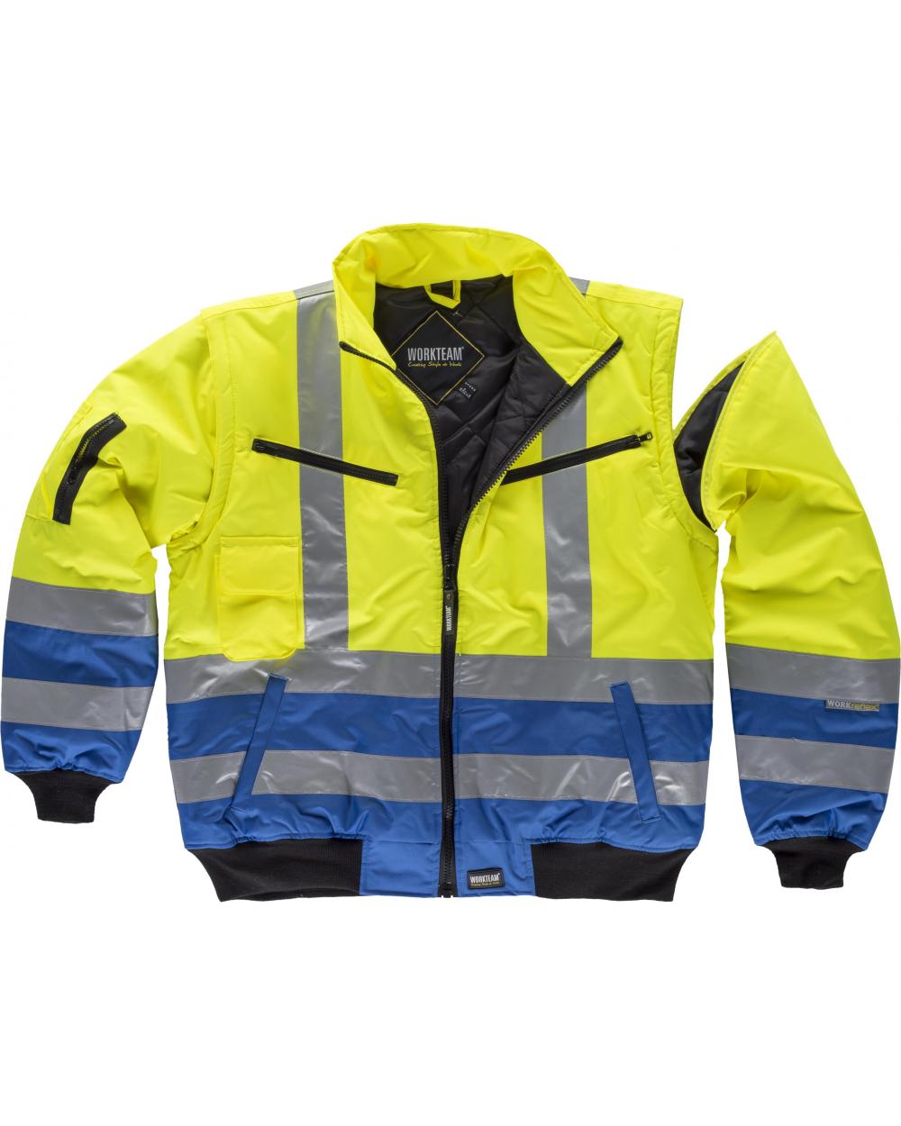 Comprar Cazadora piloto impermeable y desmontable C3740 Azulina+Amarillo AV workteam delante