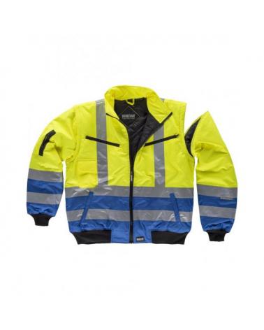 Comprar Cazadora piloto impermeable y desmontable C3740 Azulina+Amarillo AV workteam delante