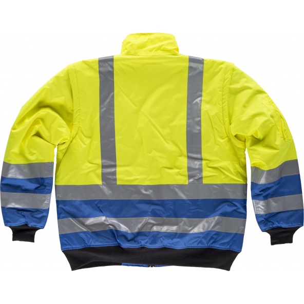 Cazadora piloto impermeable y desmontable C3740 Azulina+Amarillo AV workteam atrás barato