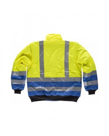 Cazadora piloto impermeable y desmontable C3740 Azulina+Amarillo AV workteam atrás barato