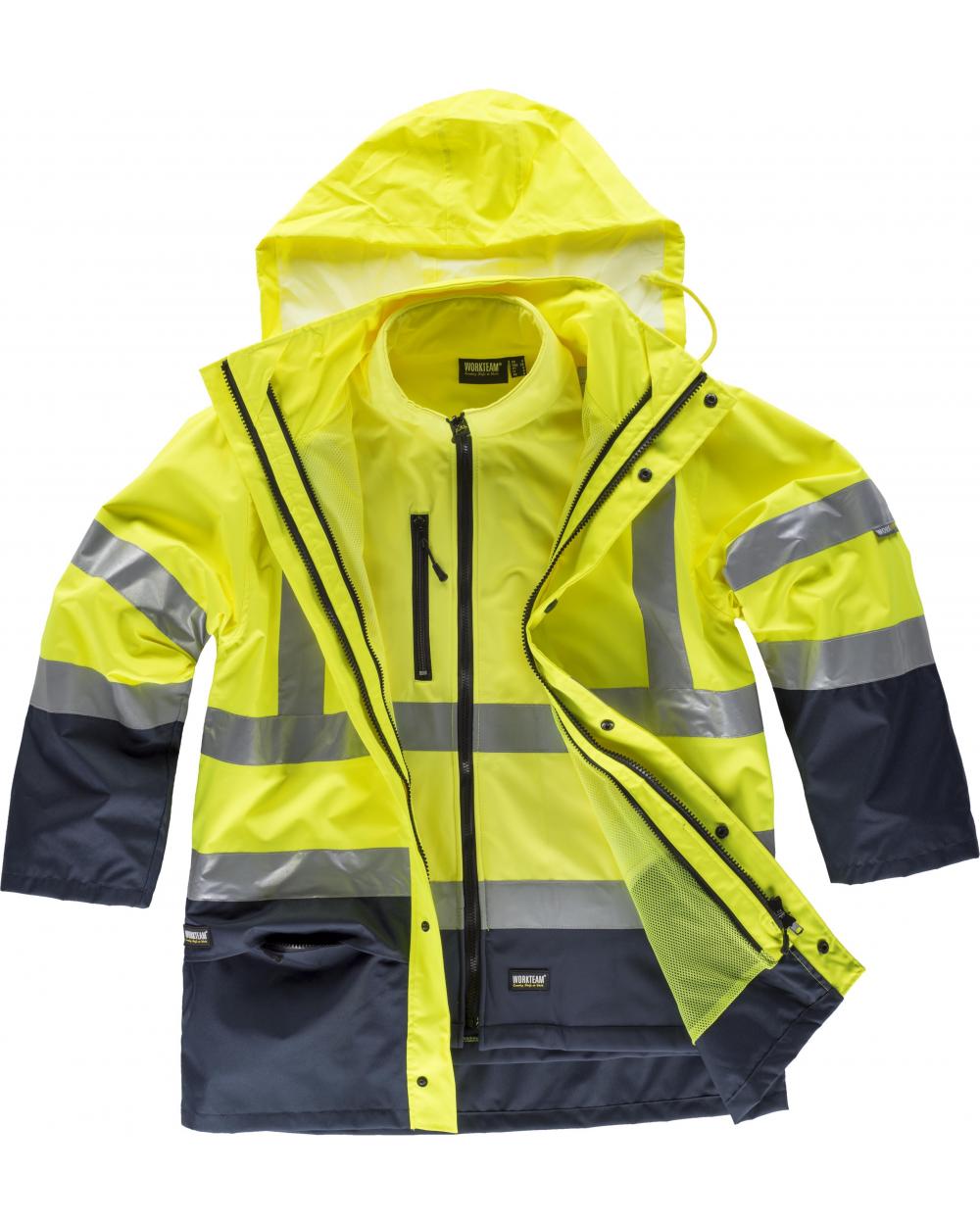 Comprar Parka C3745 + Workshell desmontable 4 prendas en 1 Marino+Amarillo AV workteam reflectante delante