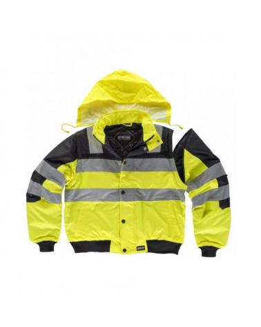 Comprar Cazadora piloto impermeable y desmontable C3750 Negro+Amarillo AV workteam delante