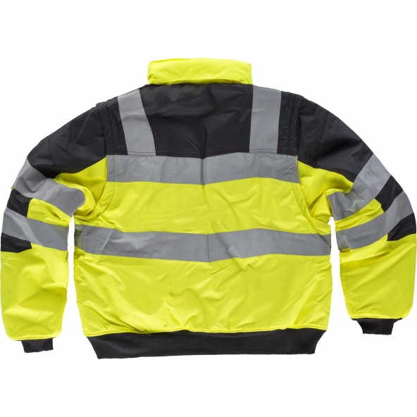 Cazadora piloto impermeable y desmontable C3750 Negro+Amarillo AV workteam atrás barato