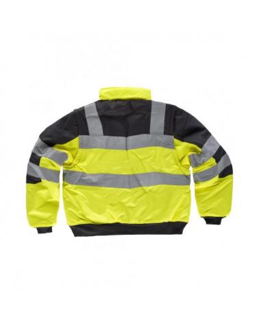 Cazadora piloto impermeable y desmontable C3750 Negro+Amarillo AV workteam atrás barato