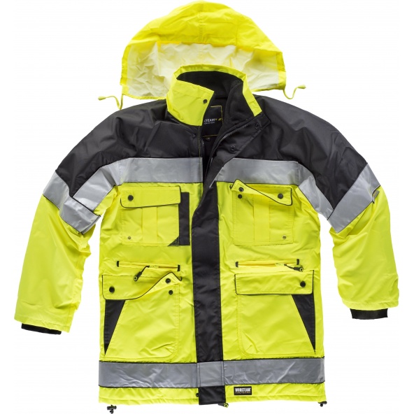 Comprar Parka acolchada en tejido oxford C3790 Negro+Amarillo AV workteam delante entera