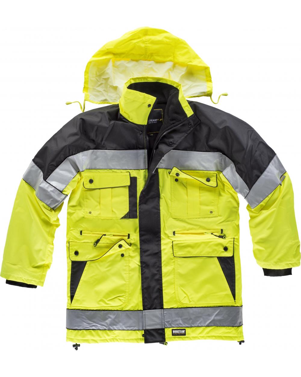 Comprar Parka acolchada en tejido oxford C3790 Negro+Amarillo AV workteam delante entera