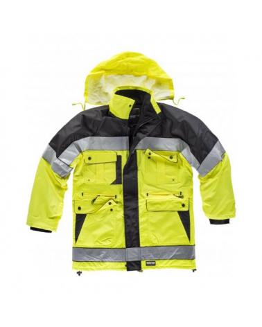 Comprar Parka acolchada en tejido oxford C3790 Negro+Amarillo AV workteam delante entera