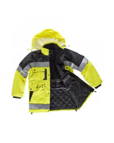 Parka acolchada en tejido oxford C3790 Negro+Amarillo AV workteam reflectante delante