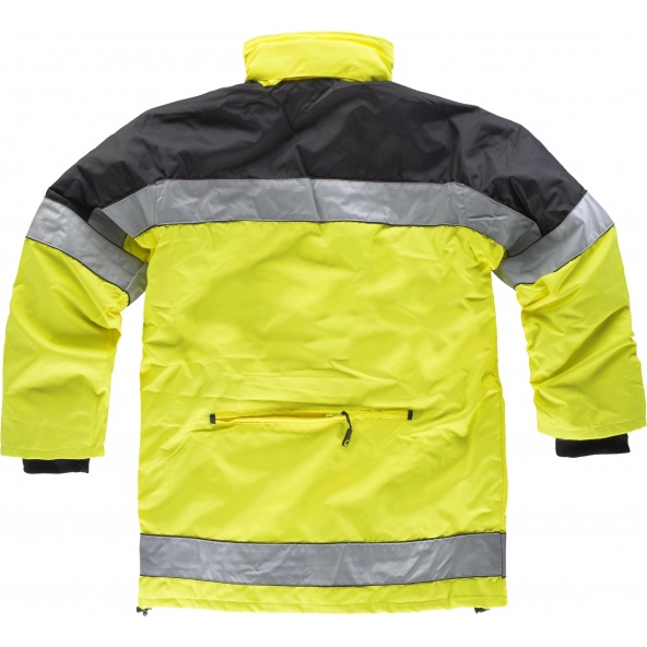 Parka acolchada en tejido oxford C3790 Negro+Amarillo AV workteam reflectante atrás barato