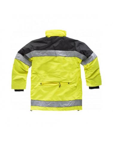 Parka acolchada en tejido oxford C3790 Negro+Amarillo AV workteam reflectante atrás barato