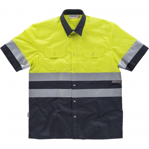 Comprar Camisa reflectante manga corta C3811 Marino+Amarillo AV workteam delante