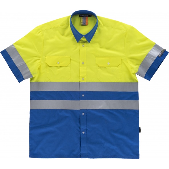 Comprar Camisa reflectante manga corta C3812 Azulina+Amarillo AV workteam delante