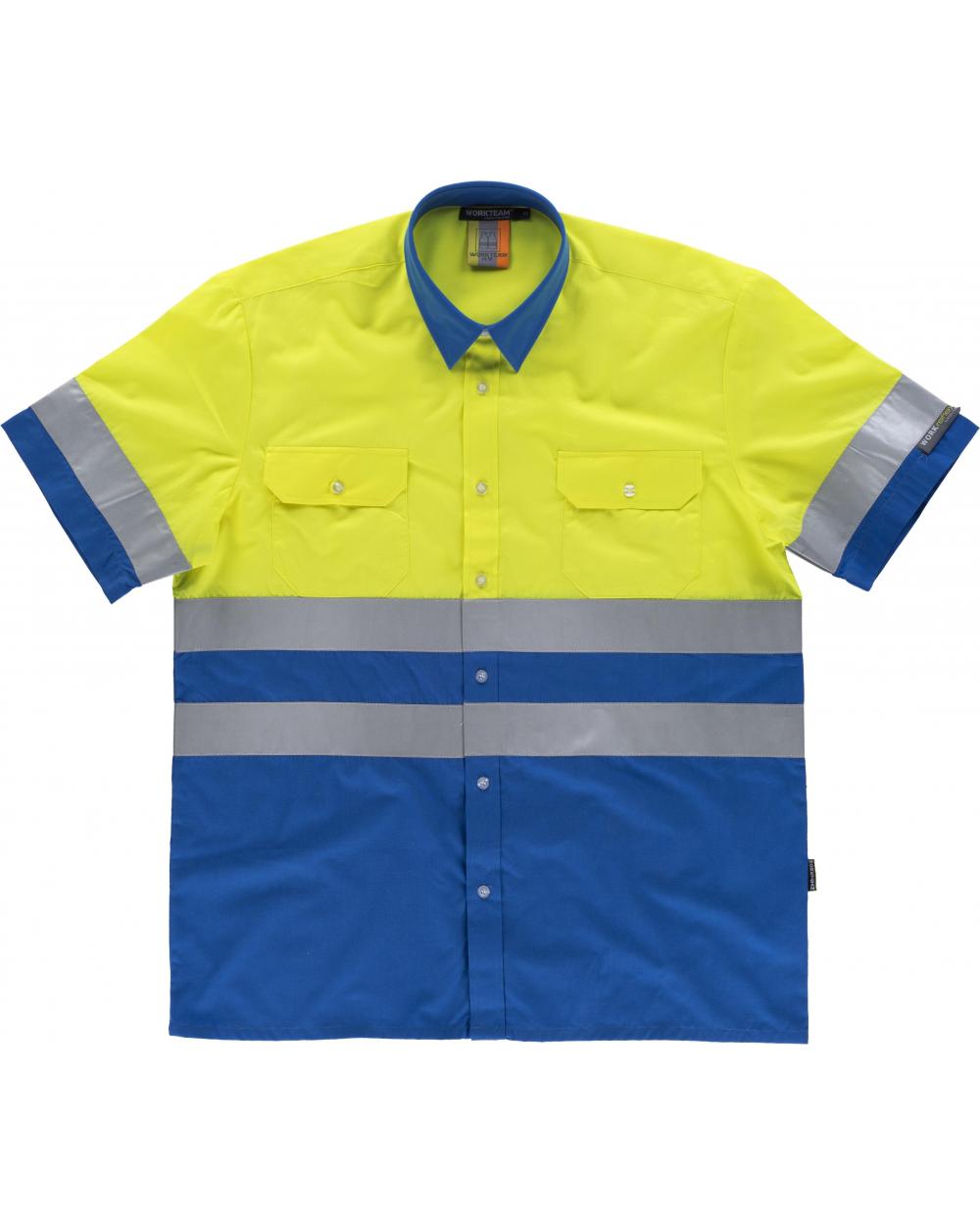 Comprar Camisa reflectante manga corta C3812 Azulina+Amarillo AV workteam delante