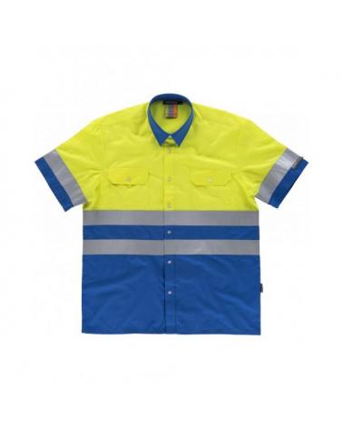 Comprar Camisa reflectante manga corta C3812 Azulina+Amarillo AV workteam delante