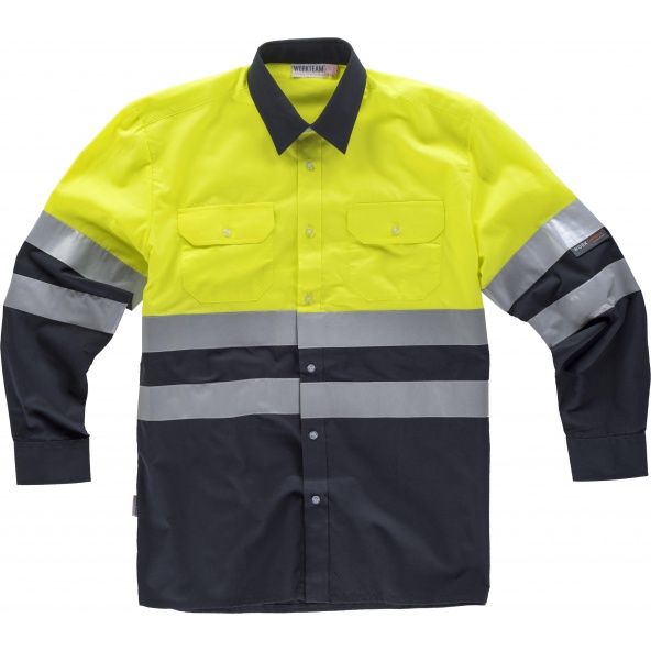 Comprar Camisa reflectante manga largaC3813 Marino+Amarillo AV workteam delante