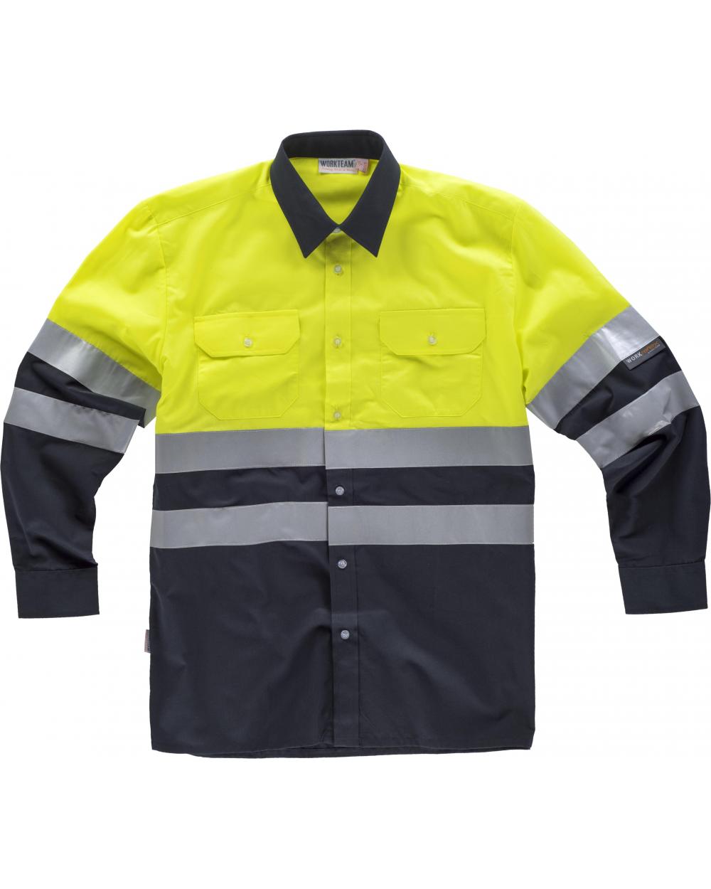 Comprar Camisa reflectante manga largaC3813 Marino+Amarillo AV workteam delante