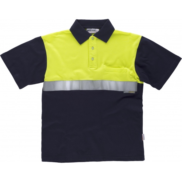 Comprar Polo combinado de algodon C3841 Marino+Amarillo AV workteam delante