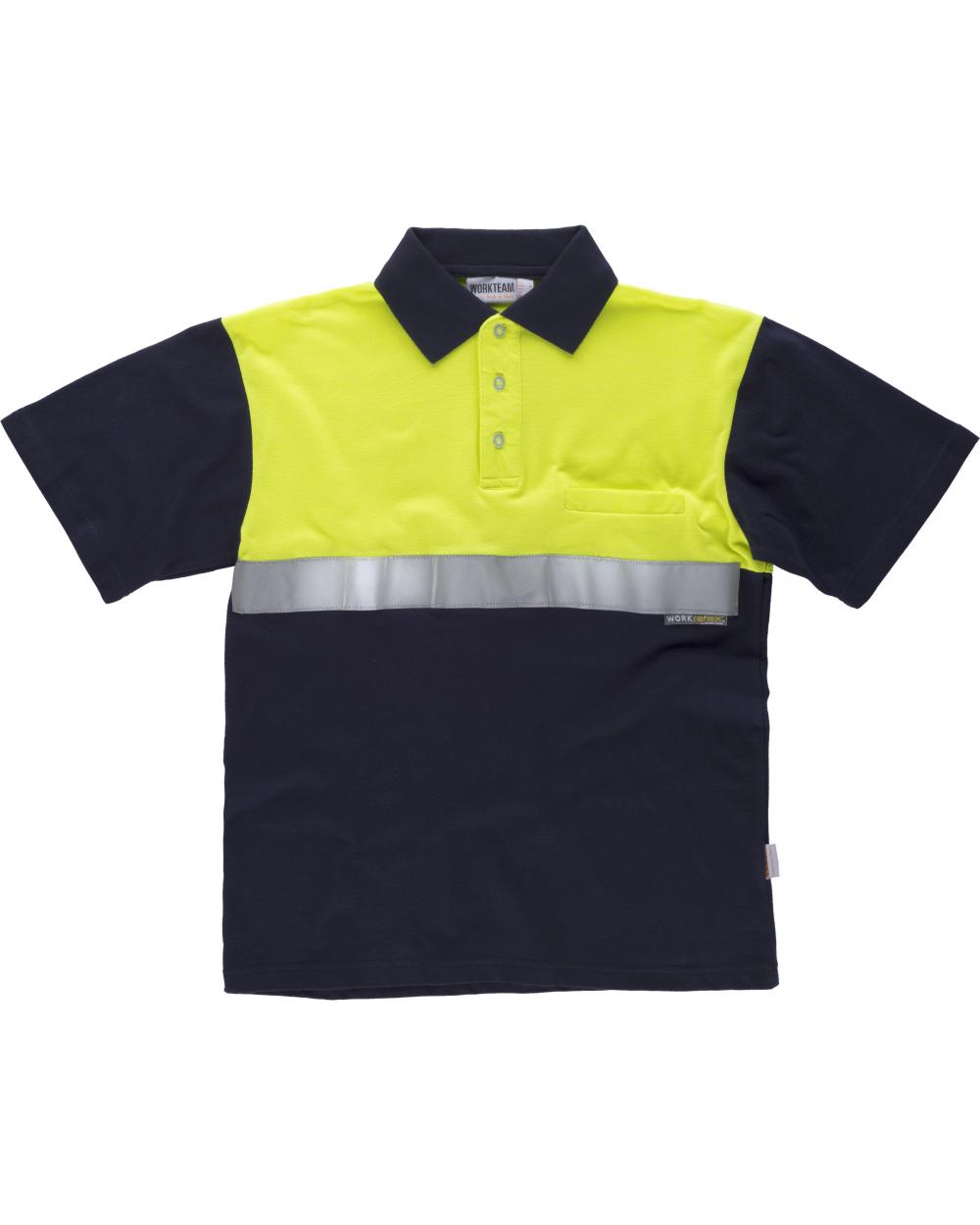 Comprar Polo combinado de algodon C3841 Marino+Amarillo AV workteam delante