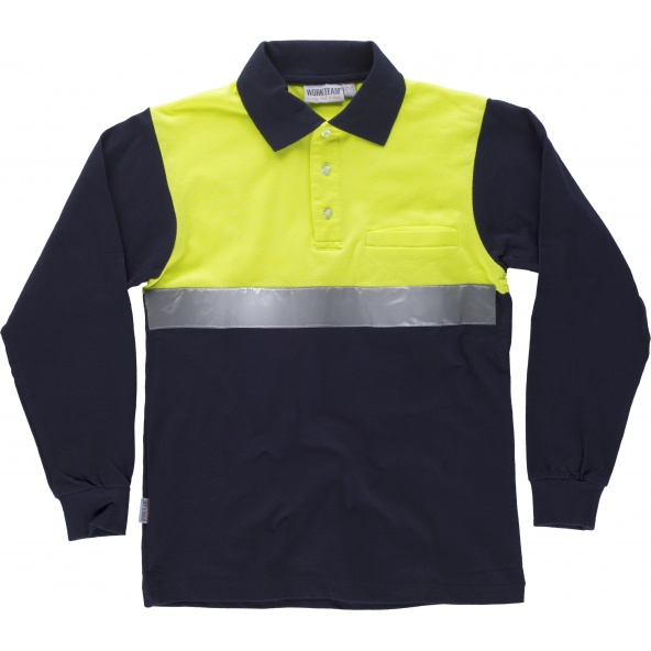 Comprar Polo de algodon C3843 Marino+Amarillo AV workteam delante