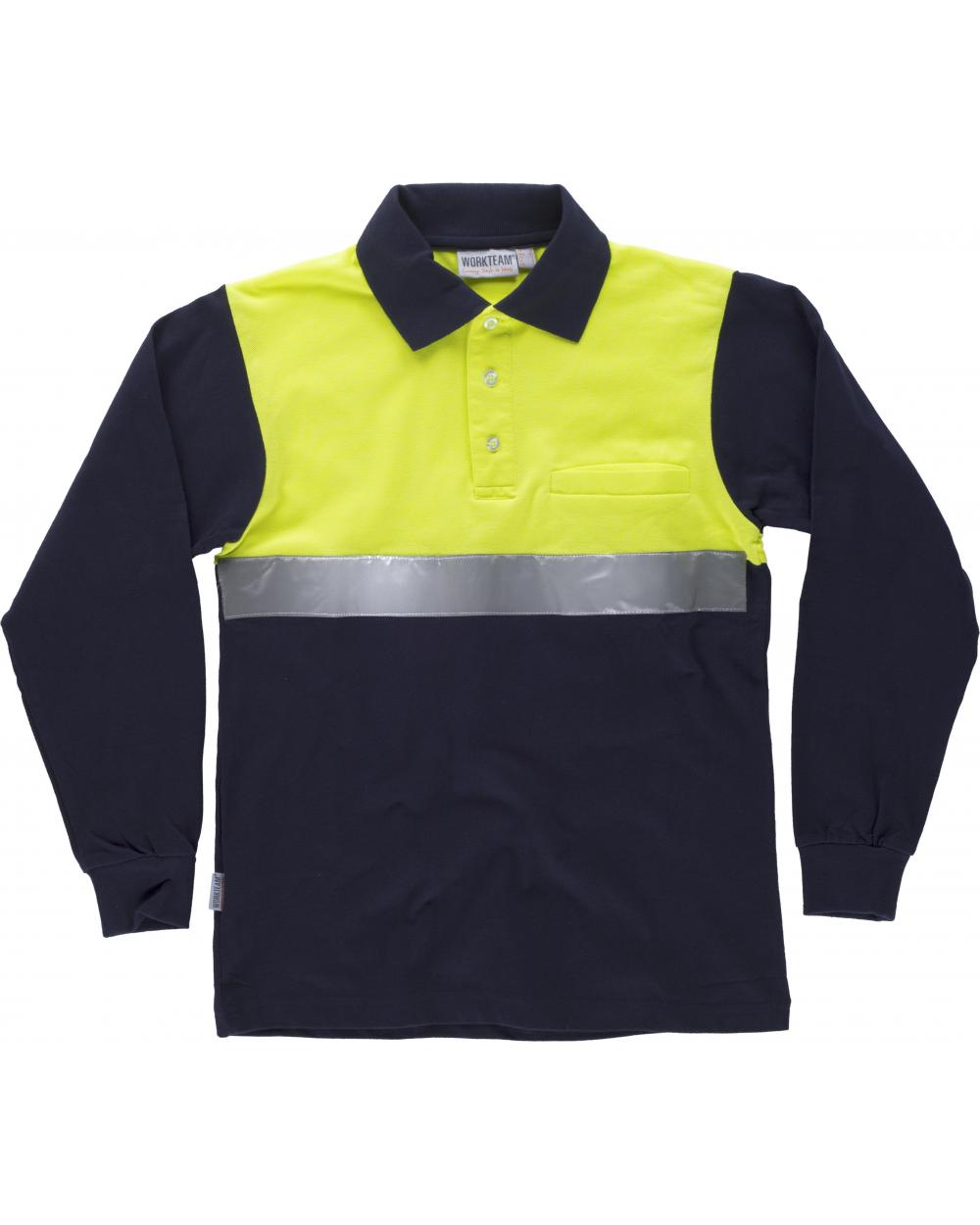 Comprar Polo de algodon C3843 Marino+Amarillo AV workteam delante