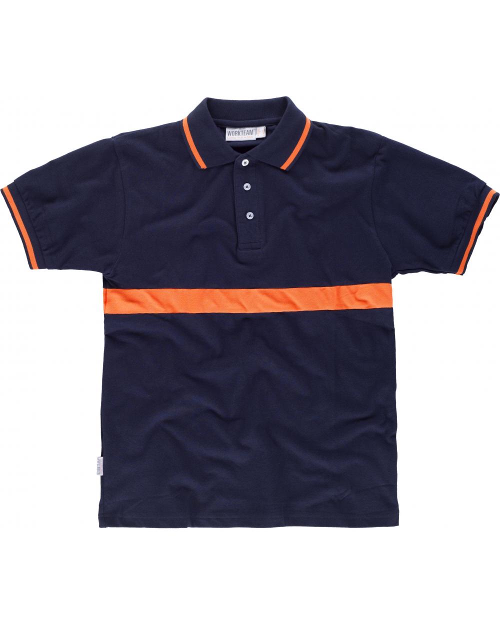 Comprar Polo de algodon C3850 Marino+Naranja AV workteam delante