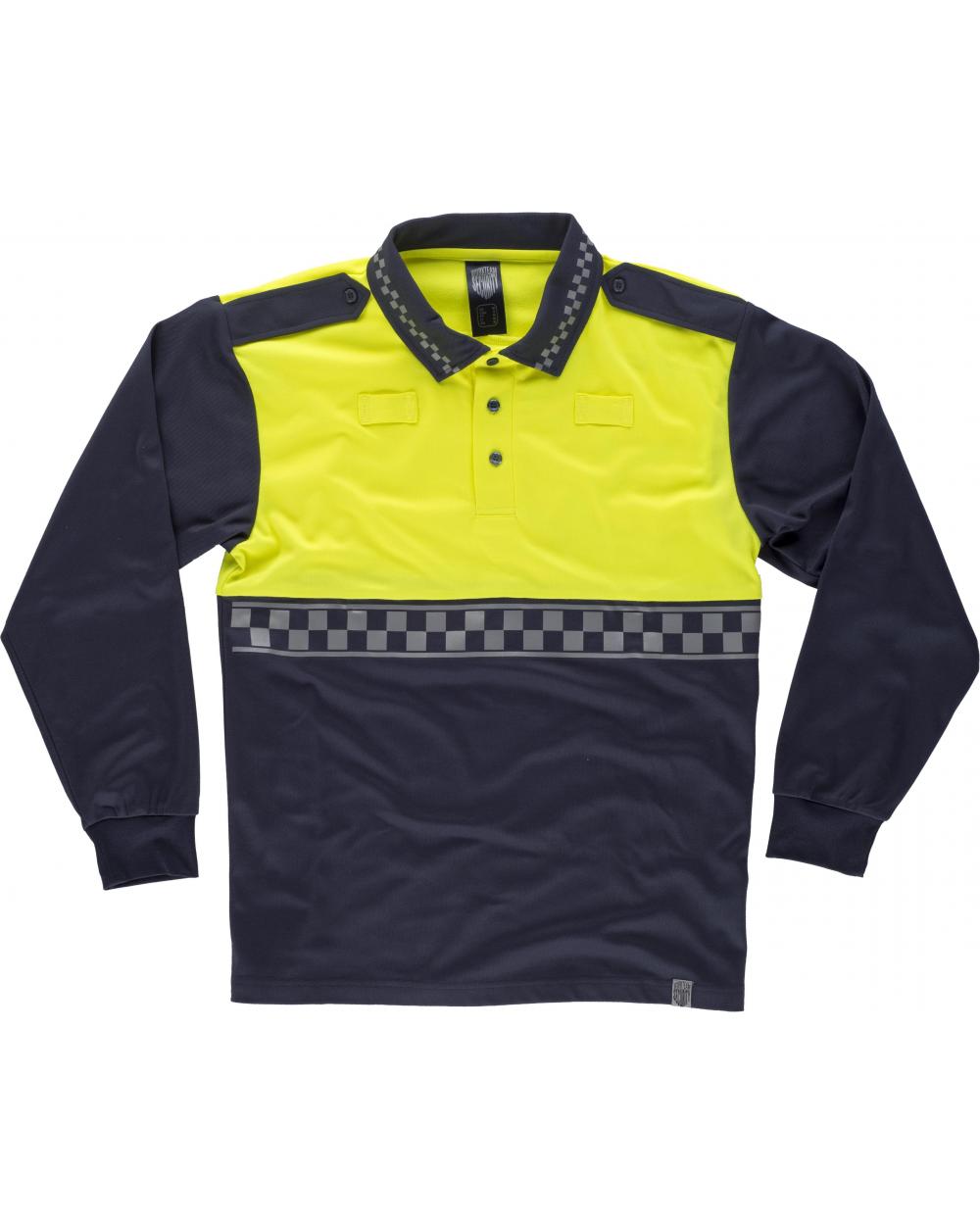 Comprar Polo combinado con galoneras C3856 Marino+Amarillo AV workteam delante