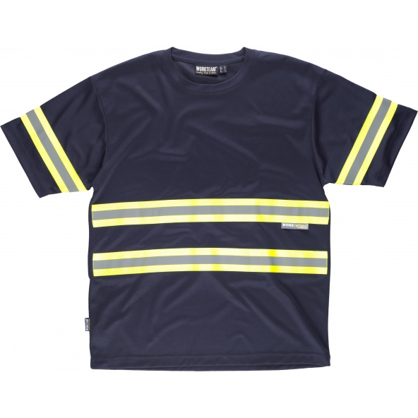 Comprar Camiseta con cintas fluorescentes C3936 Marino+Amarillo AV workteam delante