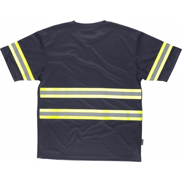 Camiseta con cintas fluorescentes C3936 Marino+Amarillo AV workteam atrás barato