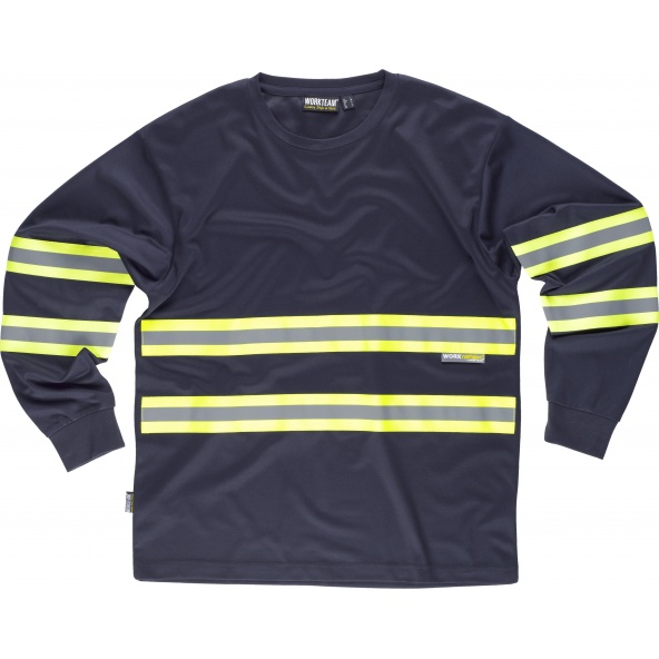 Comprar Camiseta con cintas fluorescentes C3937 Marino+Amarillo AV workteam delante