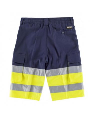 Bermuda con cintas reflectantes C4005 Marino+Amarillo AV workteam atrás barato