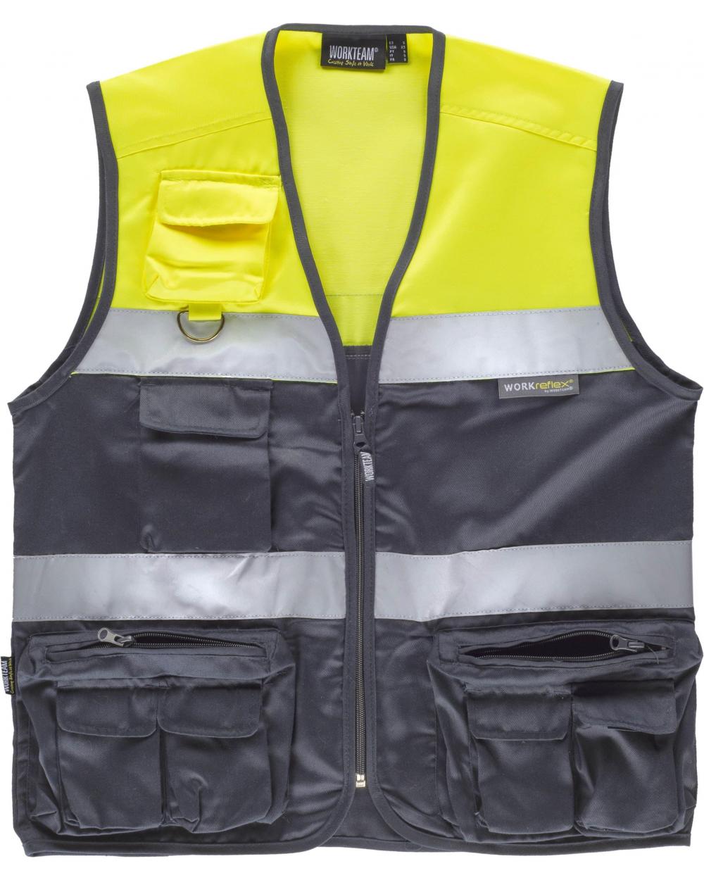 Comprar Chaleco tipo safari C4010 Gris+Amarillo AV workteam delante