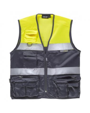 Comprar Chaleco tipo safari C4010 Gris+Amarillo AV workteam delante