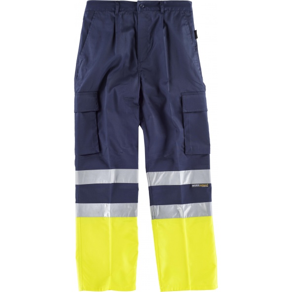 Comprar Pantalon con refuerzos C4014 Marino+Amarillo AV workteam delante