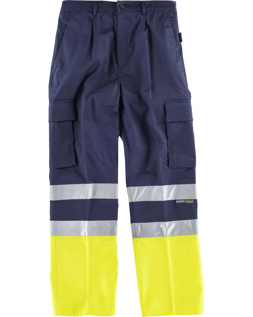 Comprar Pantalon con refuerzos C4014 Marino+Amarillo AV workteam delante