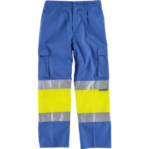 Comprar Pantalon multibolsillos C4018 Celeste+Amarillo AV workteam delante