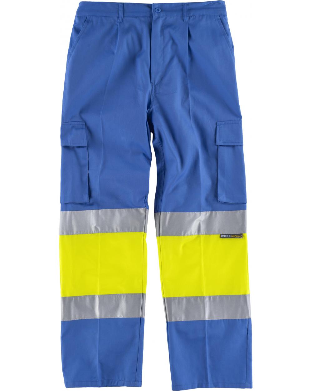 Comprar Pantalon multibolsillos C4018 Celeste+Amarillo AV workteam delante