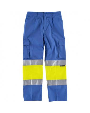 Comprar Pantalon multibolsillos C4018 Celeste+Amarillo AV workteam delante