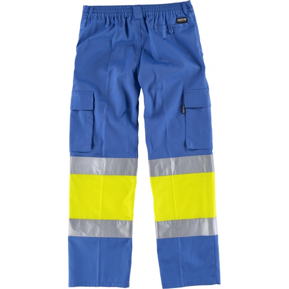 Pantalon multibolsillos C4018 Celeste+Amarillo AV workteam atrás barato