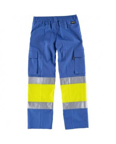 Pantalon multibolsillos C4018 Celeste+Amarillo AV workteam atrás barato