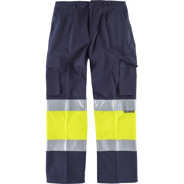 Comprar Pantalon multibolsillos algodon C4019 Marino+Amarillo AV workteam delante