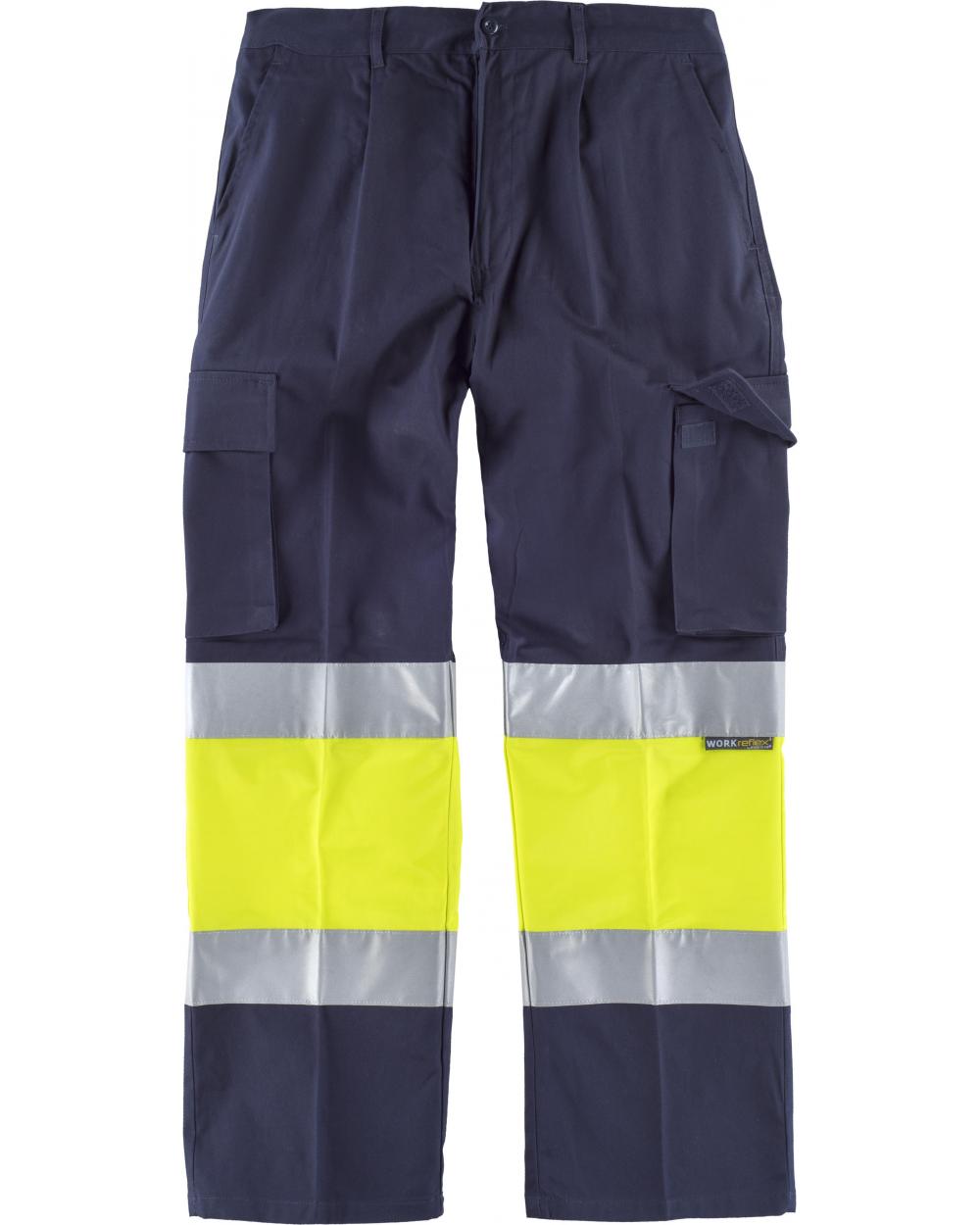 Comprar Pantalon multibolsillos algodon C4019 Marino+Amarillo AV workteam delante