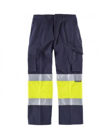 Comprar Pantalon multibolsillos algodon C4019 Marino+Amarillo AV workteam delante