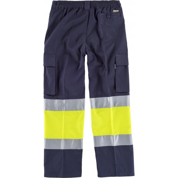 Pantalon multibolsillos algodon C4019 Marino+Amarillo AV workteam atrás barato