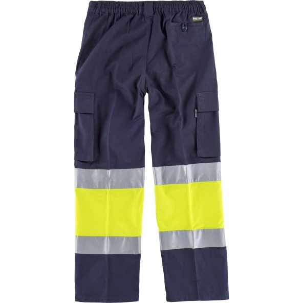 Pantalon multibolsillos algodon C4019 Marino+Amarillo AV workteam atrás barato