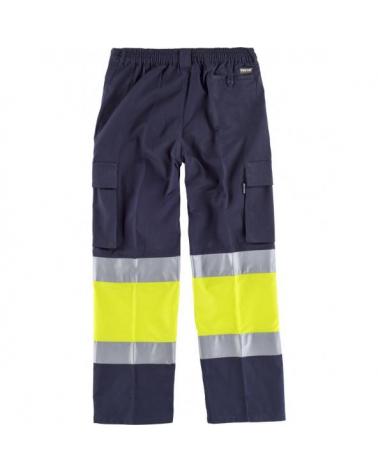 Pantalon multibolsillos algodon C4019 Marino+Amarillo AV workteam atrás barato